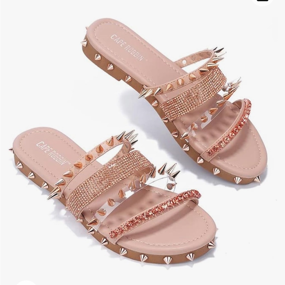 Fashion Nova Xtreme Studded Sandals- Rose Gold